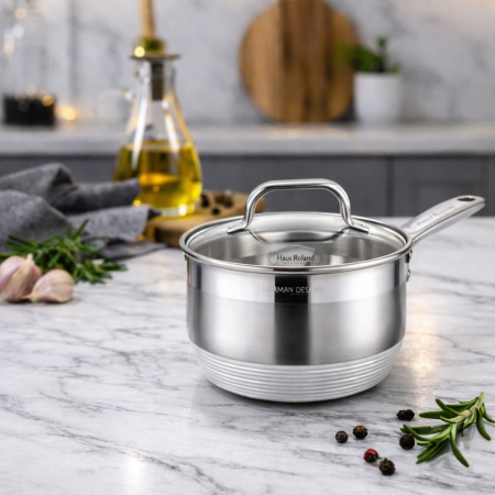 كاسورلا ستانلس ستيل Haus Roland مع غطاء زجاجي 14 سم – موديل HR149-8 – سعة 1.3 لتر